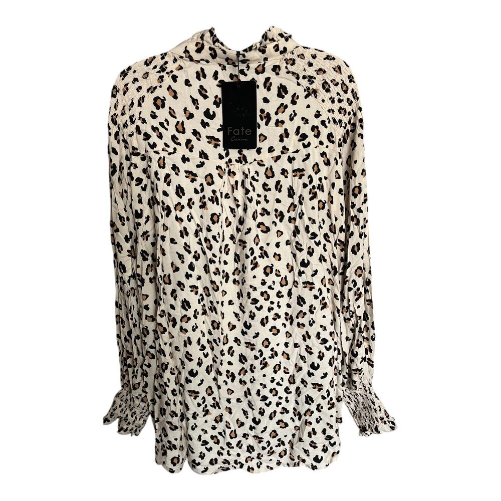 Fate Curve cream leopard print long sleeve ruffle blouse button up 2x NWT - Picture 2 of 8